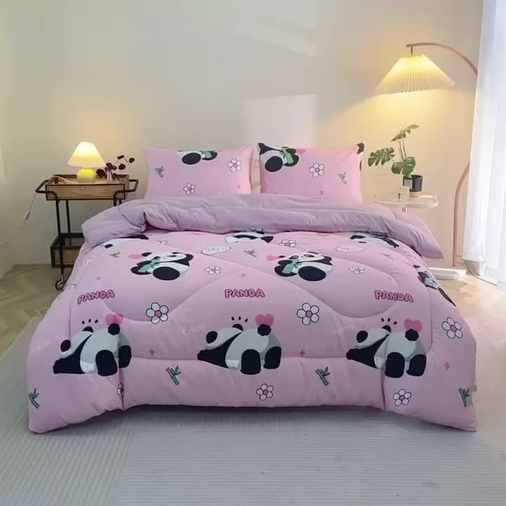 3pcs of Animal Panda-Patterned Quilt Sets Made of Bean Fleece Fabrics, Suitable for Use in Autumn And Winter As All-Season Quilt Sets (Including 1 Quilt Insert + 2 Pillowcases, Excluding Pillow Inserts).