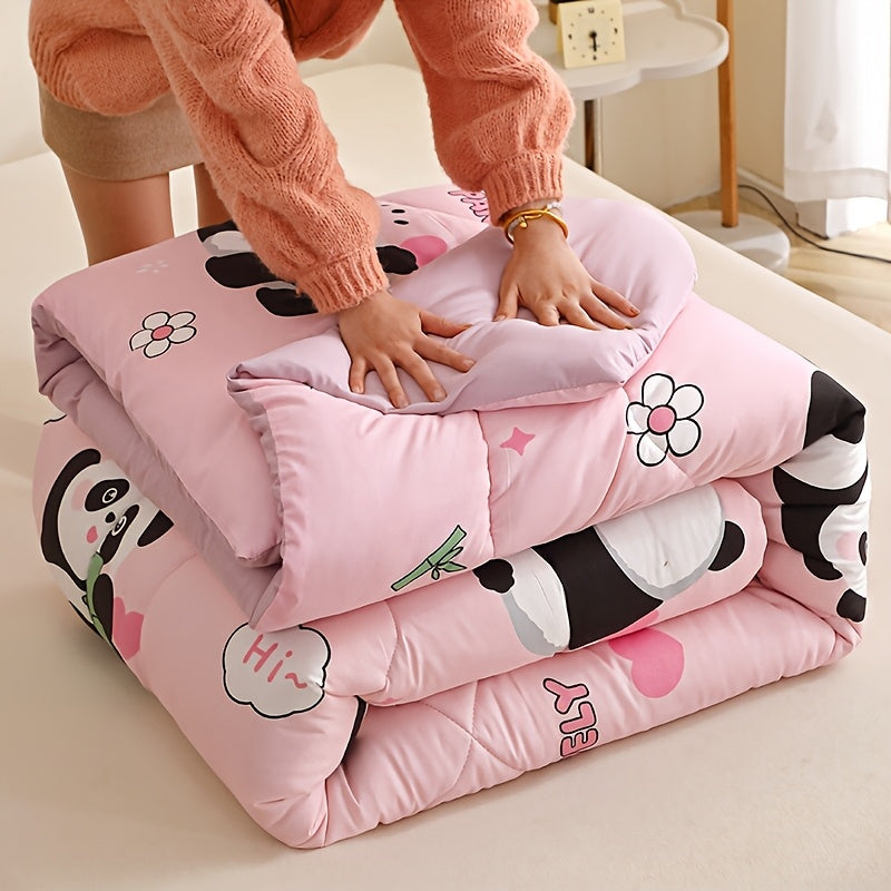 3pcs of Animal Panda-Patterned Quilt Sets Made of Bean Fleece Fabrics, Suitable for Use in Autumn And Winter As All-Season Quilt Sets (Including 1 Quilt Insert + 2 Pillowcases, Excluding Pillow Inserts).
