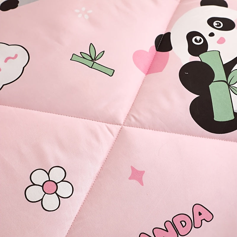 3pcs of Animal Panda-Patterned Quilt Sets Made of Bean Fleece Fabrics, Suitable for Use in Autumn And Winter As All-Season Quilt Sets (Including 1 Quilt Insert + 2 Pillowcases, Excluding Pillow Inserts).