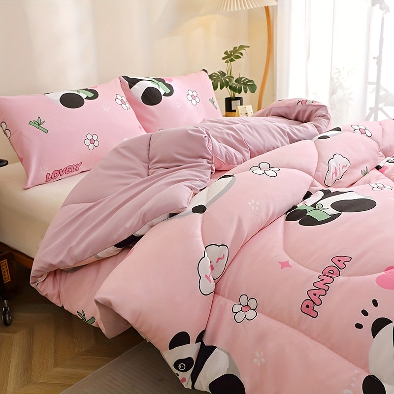 3pcs of Animal Panda-Patterned Quilt Sets Made of Bean Fleece Fabrics, Suitable for Use in Autumn And Winter As All-Season Quilt Sets (Including 1 Quilt Insert + 2 Pillowcases, Excluding Pillow Inserts).