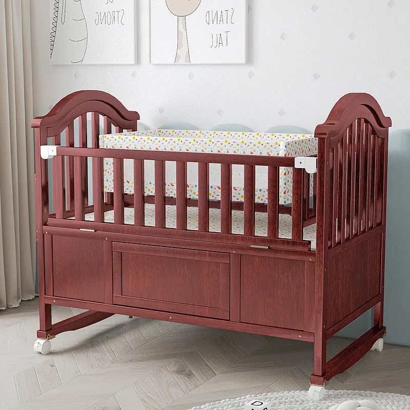 Adjustable Wooden Baby Cot Bed With Solid Swing Crib Modern Design For Stylish Bedrooms For Sleeping Or Cradle Use