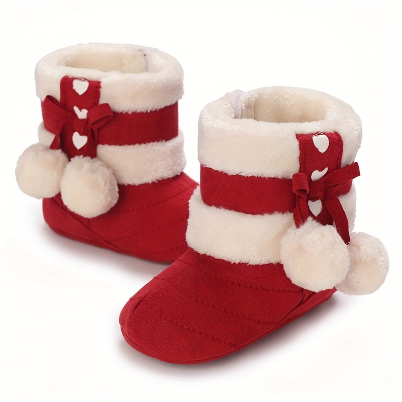 Cute Comfortable Boots For Baby Girls, Soft Warm Plus Fleece Boots For Indoor Walking, Autumn And Winter