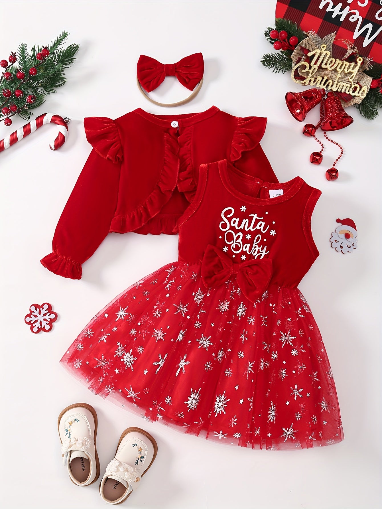 2pcs Baby Girl's Christmas. Merry Christmas Mom