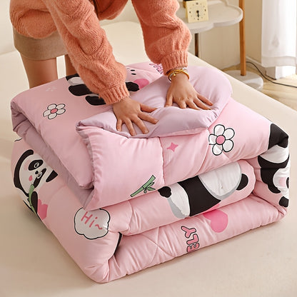 3pcs of Animal Panda-Patterned Quilt Sets Made of Bean Fleece Fabrics, Suitable for Use in Autumn And Winter As All-Season Quilt Sets (Including 1 Quilt Insert + 2 Pillowcases, Excluding Pillow Inserts).