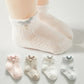 4 Pairs Of Baby Girl's Cute Animal Doll Knitted Socks, Cotton Blend Mesh Comfy Breathable Soft Crew Socks For Toddler Outdoor Wearing