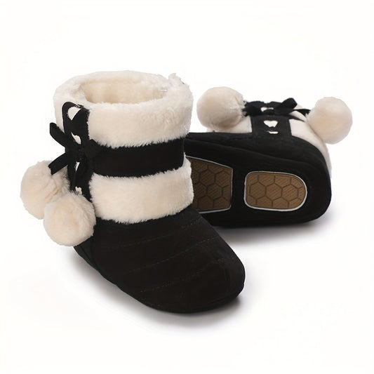 Cute Comfortable Boots For Baby Girls, Soft Warm Plus Fleece Boots For Indoor Walking, Autumn And Winter