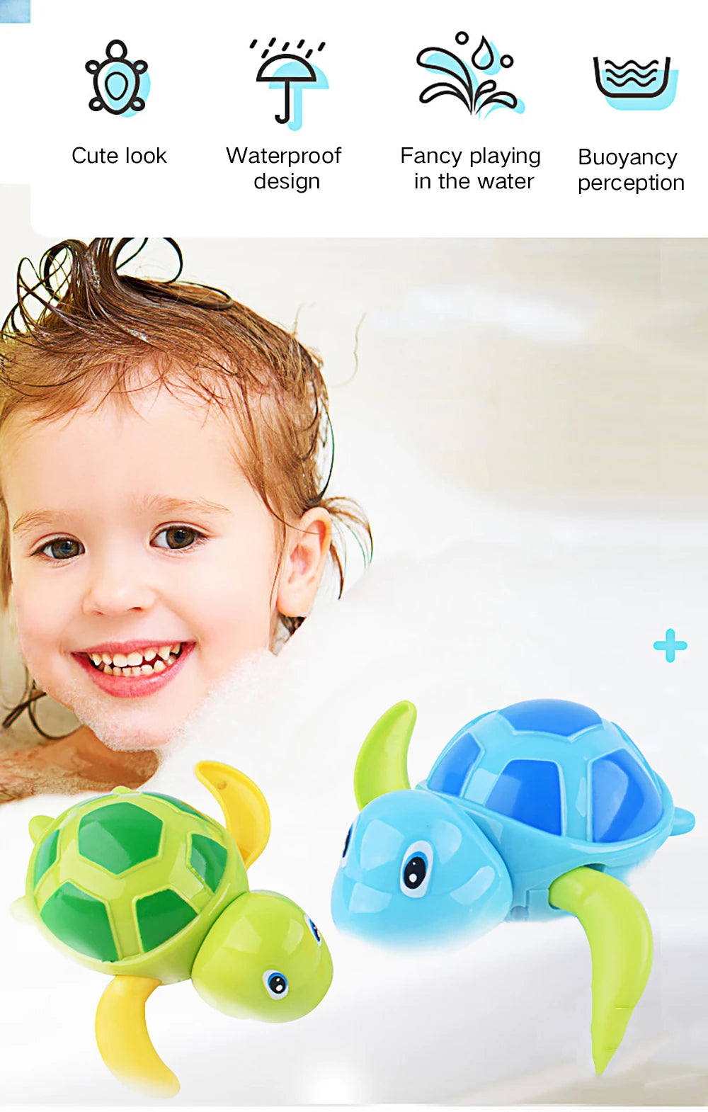 Baby Bath Toys, Clockwork Turtle For Toddlers Boys Girls, Wind Up Bath Toy, Water Toys Swimming Turtle, Random delivery