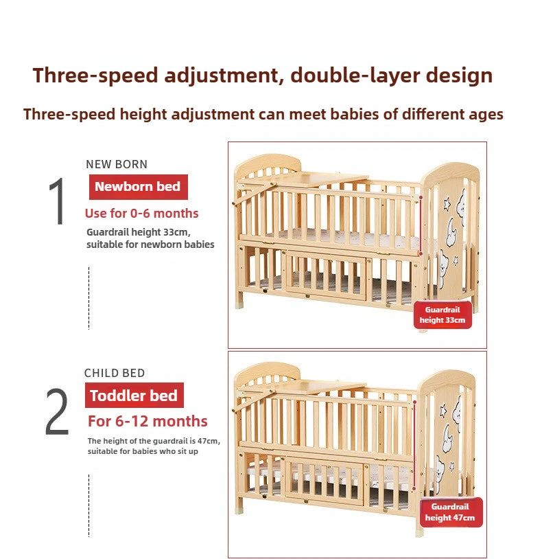 SOLID WOOD BABY BED, MULTIFUNCTIONAL ROCKING BED