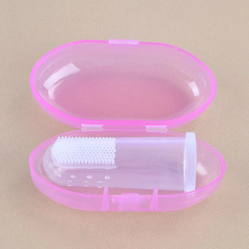 Cute Baby Finger Toothbrush Box Set Children Teeth Clear Massage Soft Silicone Infant Rubber Cleaning Brush Massager Dental Care