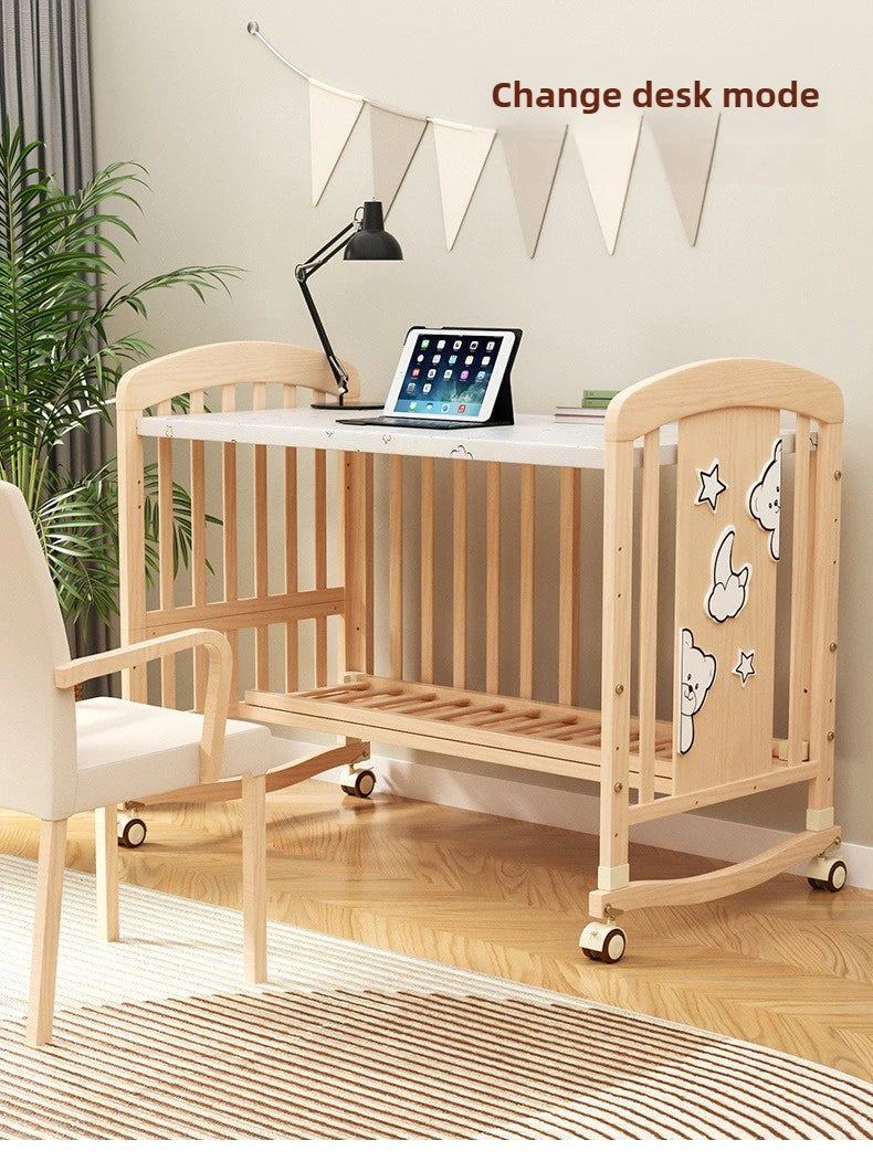 SOLID WOOD BABY BED, MULTIFUNCTIONAL ROCKING BED