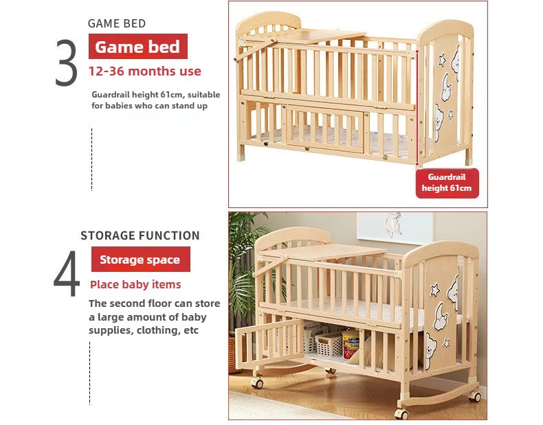 SOLID WOOD BABY BED, MULTIFUNCTIONAL ROCKING BED