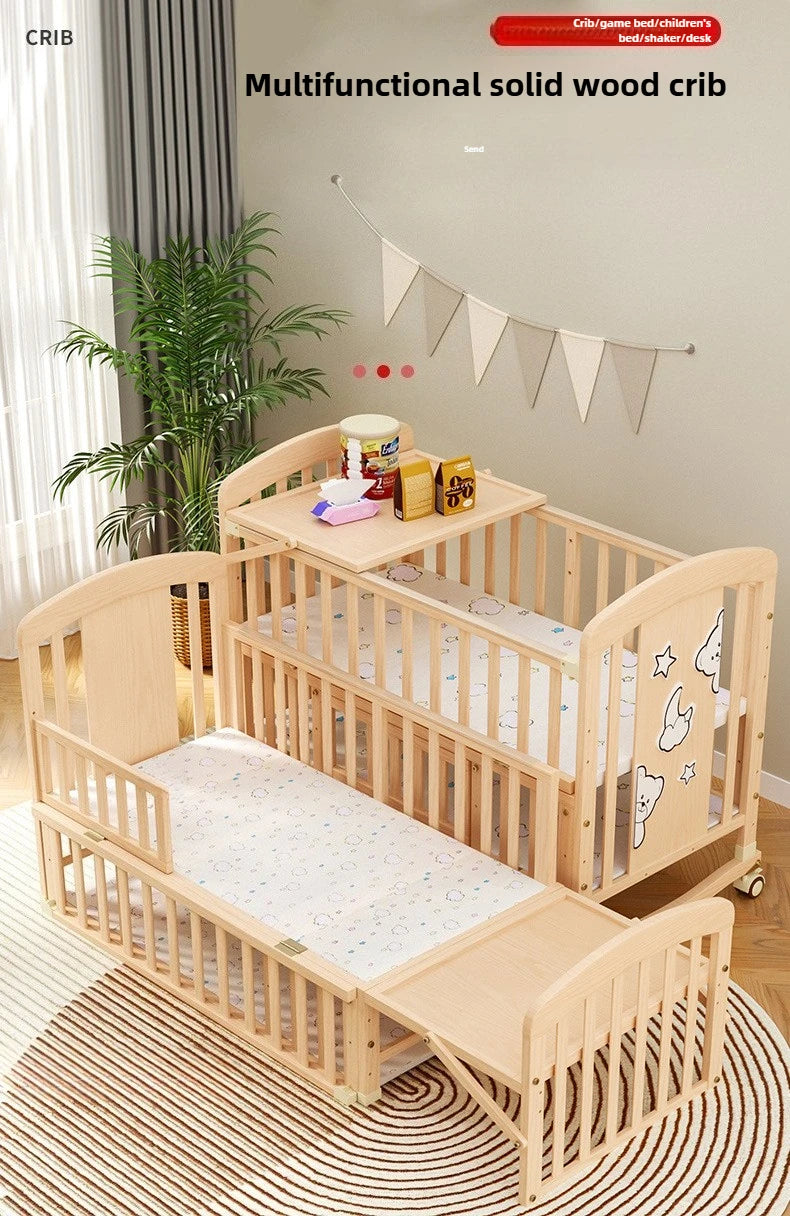 SOLID WOOD BABY BED, MULTIFUNCTIONAL ROCKING BED