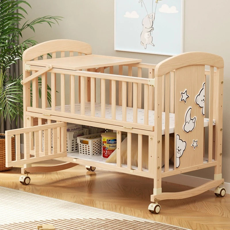 SOLID WOOD BABY BED, MULTIFUNCTIONAL ROCKING BED