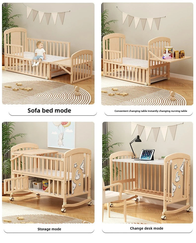 SOLID WOOD BABY BED, MULTIFUNCTIONAL ROCKING BED