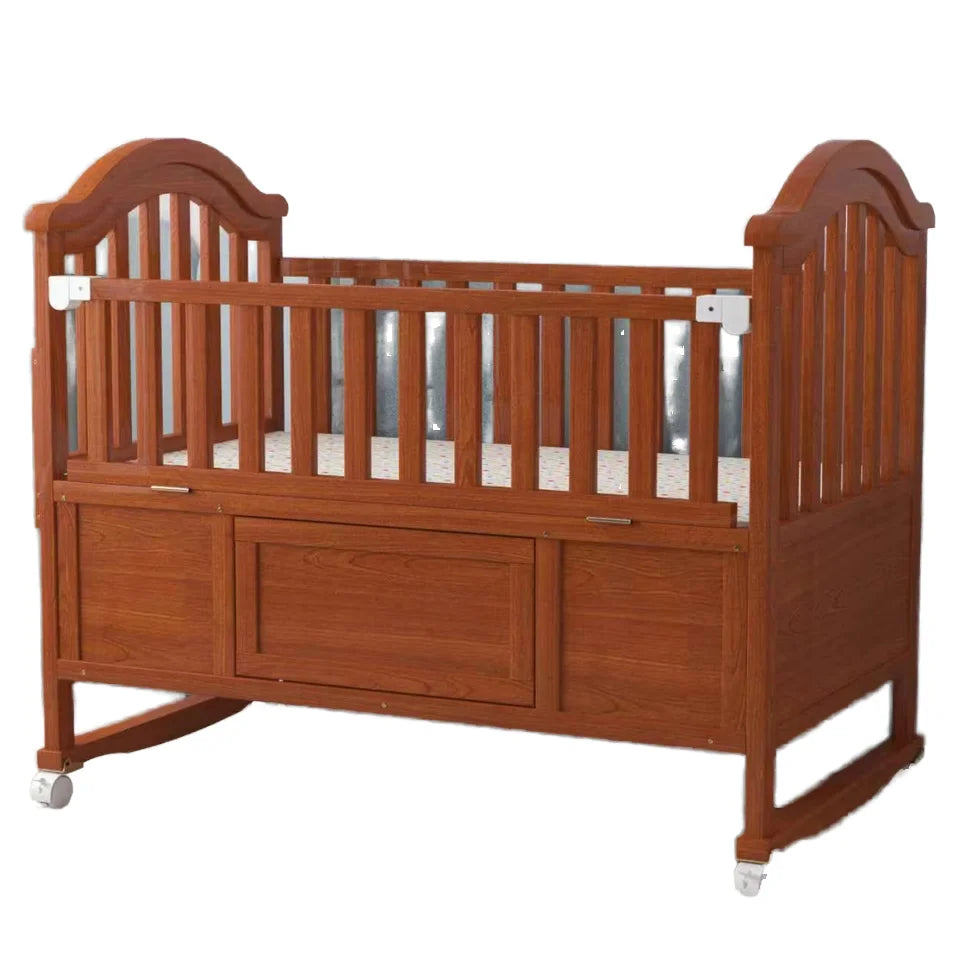 Adjustable Wooden Baby Cot Bed With Solid Swing Crib Modern Design For Stylish Bedrooms For Sleeping Or Cradle Use