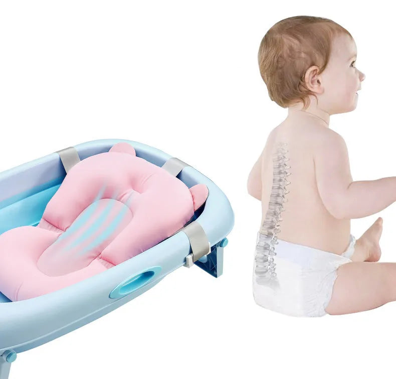 Baby Bath Seat Support Mat Foldable Baby Bath Tub Pad Chair Newborn Bathtub Pillow Infant Anti-Slip Soft Comfort Body Cushion