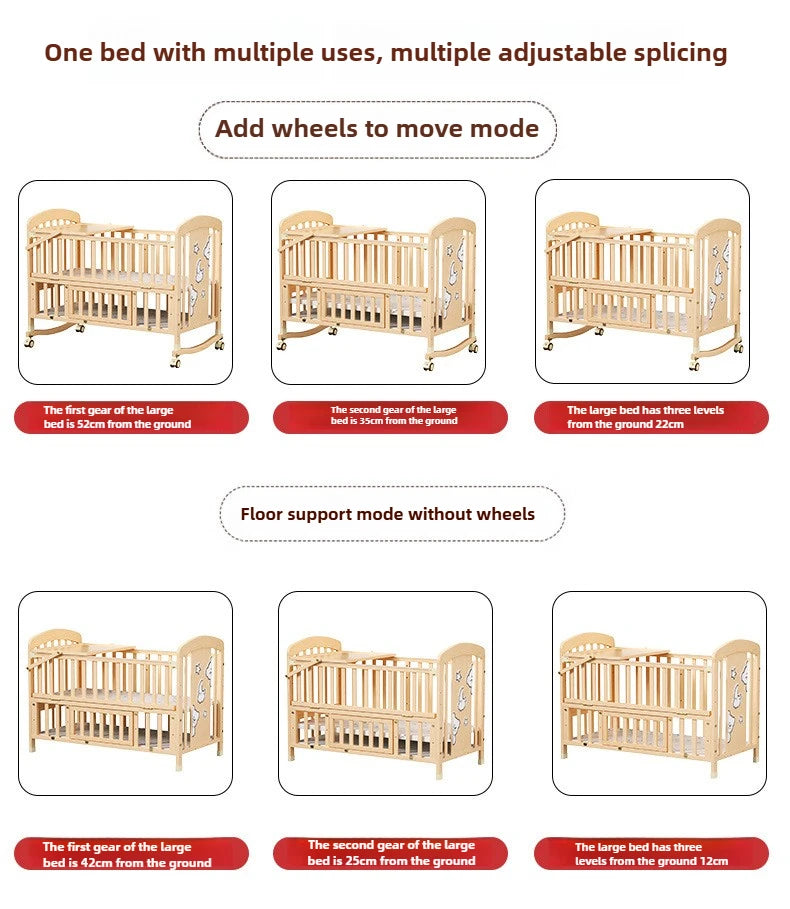 SOLID WOOD BABY BED, MULTIFUNCTIONAL ROCKING BED