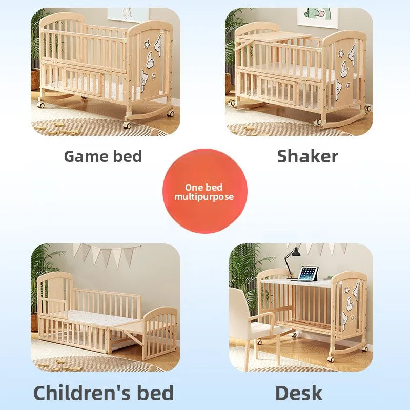 SOLID WOOD BABY BED, MULTIFUNCTIONAL ROCKING BED