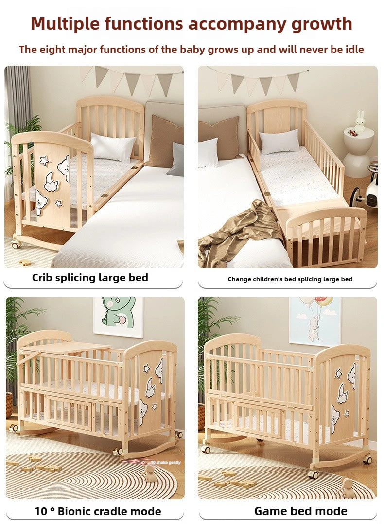 SOLID WOOD BABY BED, MULTIFUNCTIONAL ROCKING BED