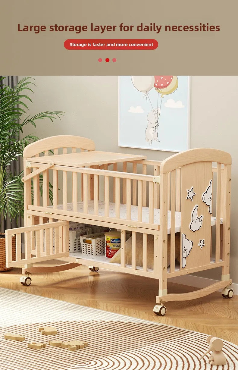 SOLID WOOD BABY BED, MULTIFUNCTIONAL ROCKING BED