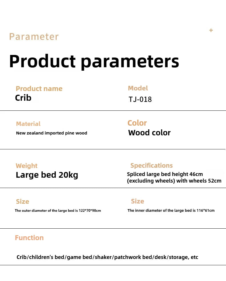 SOLID WOOD BABY BED, MULTIFUNCTIONAL ROCKING BED